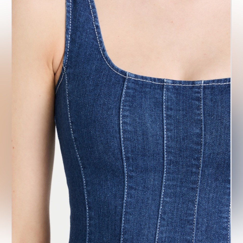 STAUD Mini Wells Dark Blue Denim Sleeveless A-Line Dress - Picture 11 of 16